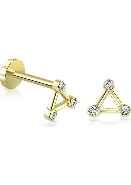 Yapar Jewellery 14 Ayar Altın 3 Taşlı Üçgen Kulak Piercing