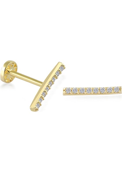Yapar Jewellery 14 Ayar Altın Taşlı Bar Kulak Piercing