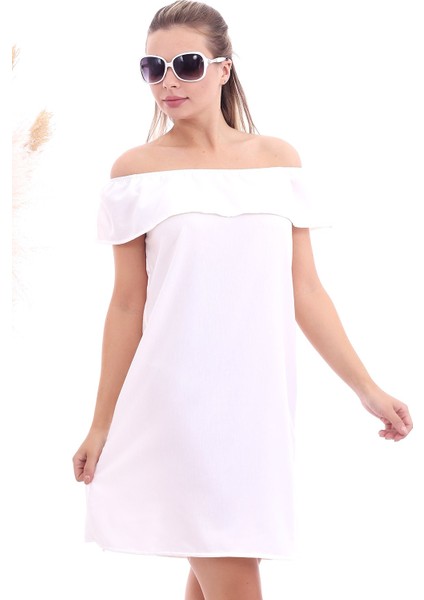 20070787 Dok.keten Madonna Yaka Elbise Ekru modelleri