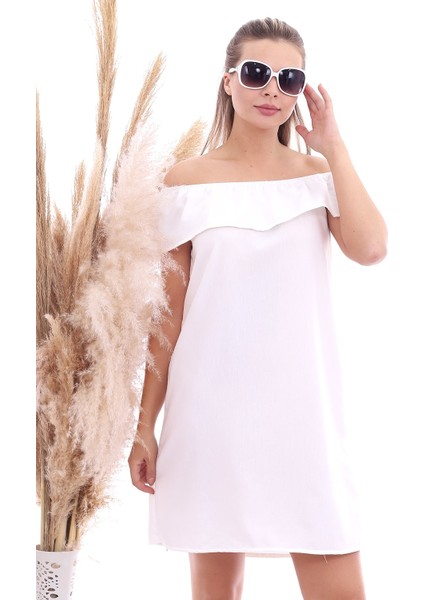 20070787 Dok.keten Madonna Yaka Elbise Ekru fırsatları