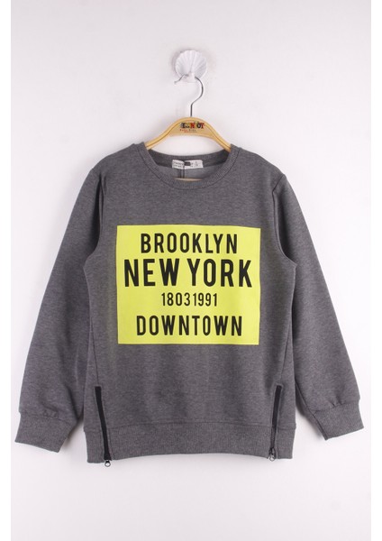 Erkek Çocuk Brooklyn Baskılı Fermuar Detaylı Sweatshirt