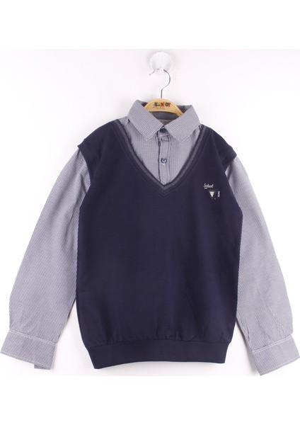 Erkek Çocuk Gömlek Yaka Okul Düğmeli Sweatshirt