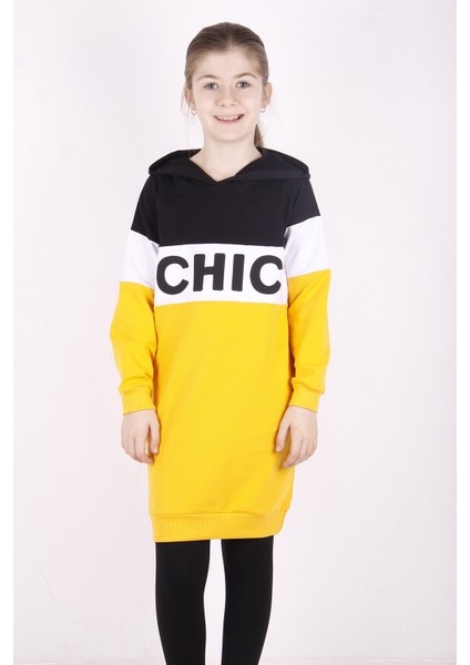 Kız Çocuk Chic Baskılı Kapşonlu Tunik