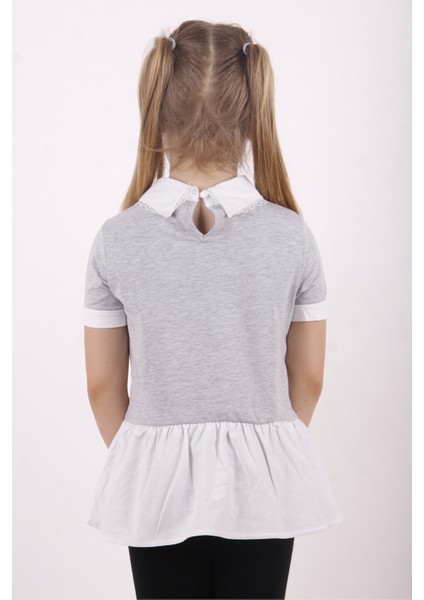 Kız Çocuk Gömlek Yaka Dantel Detaylı T-Shirt modelleri