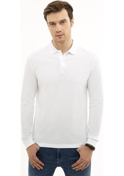 Erkek Beyaz Slim Fit Polo Yaka Sweatshirt 50226541-VR013