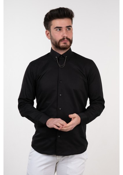 Yaka Zincirli Slimfit Gömlek