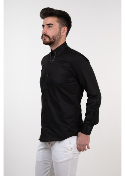 Yaka Zincirli Slimfit Gömlek modelleri