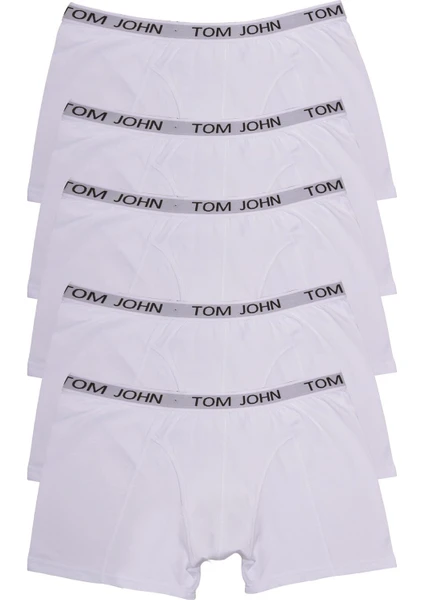 Tom John Beyaz Erkek Boxer 5'li Paket