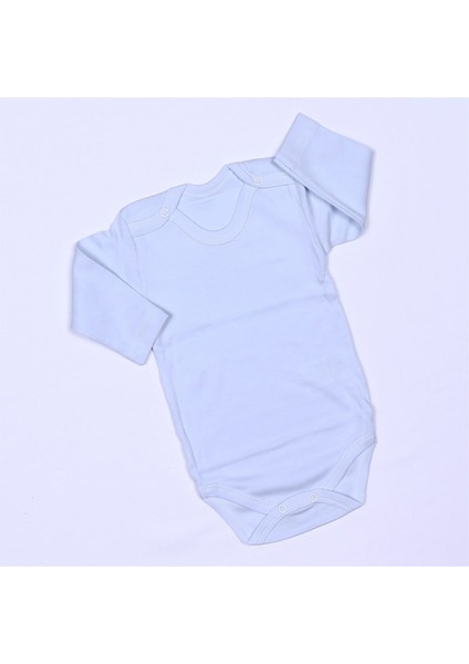 Düz Mavi Uzun Kollu Çıtçıtlı Body Zıbın