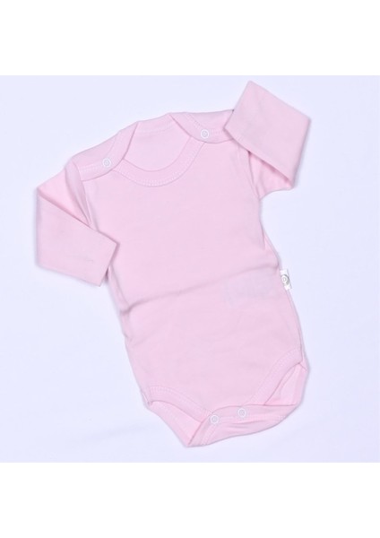 Düz Pembe Uzun Kollu Çıtçıtlı Body Zıbın