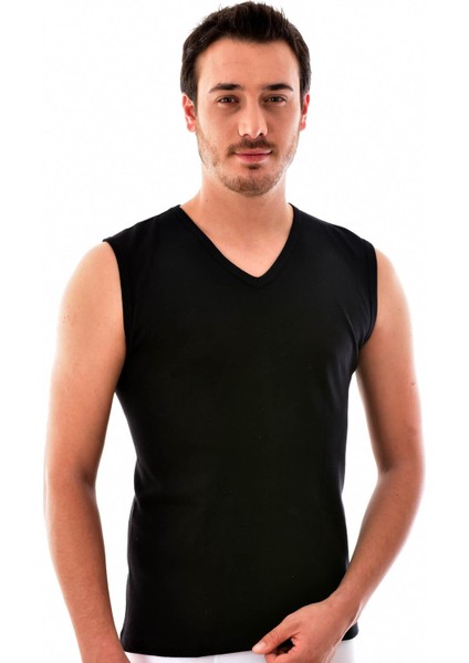 3 Adet Erkek 0401 V Yaka Pamuklu Atlet Siyah