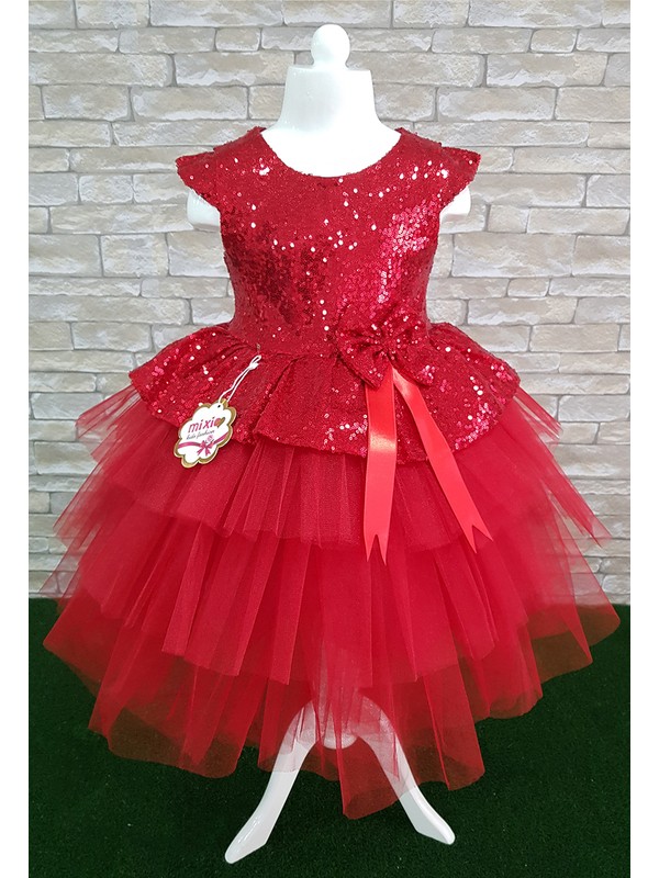 Mixie Baby Kırmızı Kız Çocuk Özel Gün Doğum Günü Abiye Elbise
