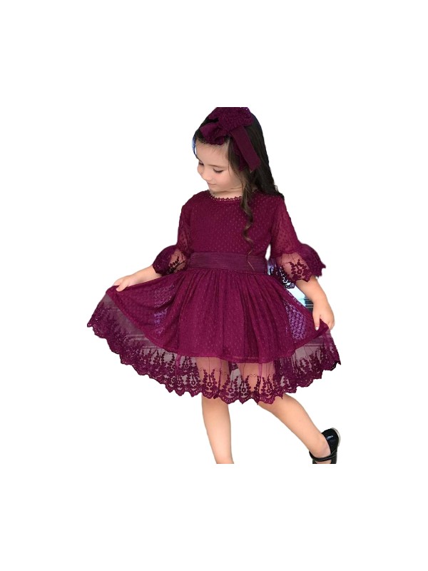Riccotarz Mor Güpürlü Prenses Kız Çocuk Elbise