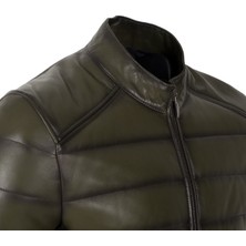 By Motto Olive  Deri Şişme Sport Erkek Mont Billard
