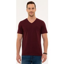 Pierre Cardin Erkek Bordo Slim Fit V Yaka Basic Tişört 50225532-VR014