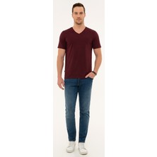 Pierre Cardin Erkek Bordo Slim Fit V Yaka Basic Tişört 50225532-VR014