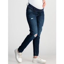 Busa Hamile Mom Fit Ribanalı Açık Mavi Jean