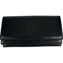 Karalı Siyah Renk  Deri Kadın Cüzdan,kartlık