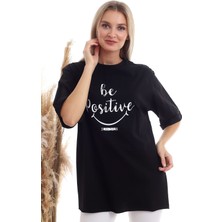 Cotton Mood 20333402 Süprem Be Positive Baskılı T-Shirt Siyah