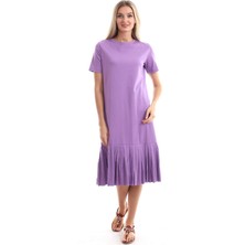 Cotton Mood 9303044 Süprem Eteği Pliseli Kısa Kol Elbise Lila