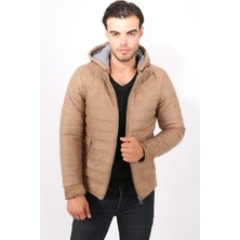 Delpino Dar Kesim Kapüşonlu Süet Mont