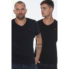 Dewberry İkili Set T8568 V Yaka Erkek T-Shirt-Lacivert - Siyah