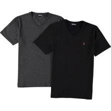 Dewberry İkili Set T8568 V Yaka Erkek T-Shirt-Siyah-Antrasit