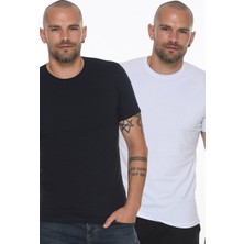 Dewberry İkili Set T8569 Bisiklet Yaka Erkek T-Shirt-Beyaz - Lacivert