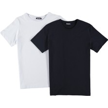 Dewberry İkili Set T8569 Bisiklet Yaka Erkek T-Shirt-Beyaz - Lacivert
