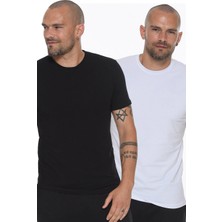 Dewberry İkili Set T8569 Bisiklet Yaka Erkek T-Shirt-Beyaz-Siyah