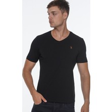 T8568 DEWBERRY V YAKA ERKEK T-SHIRT-SİYAH