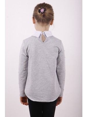 Toontoy Kız Çocuk Gömlek Yaka İnci Detaylı Sweatshirt