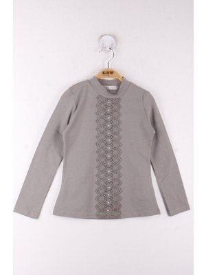 Toontoy Kız Çocuk Önü Dantelli İncili Okul T-Shirt