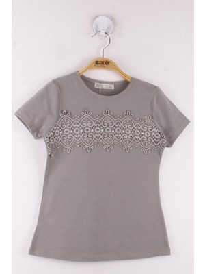 Toontoy Kız Çocuk Önü Dantelli Okul T-Shirt