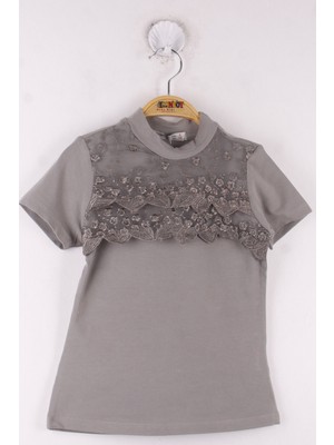 Toontoy Kız Çocuk Önü Dantelli T-Shirt