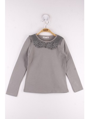 Toontoy Kız Çocuk Yaka Çiçek Dantelli Okul T-Shirt