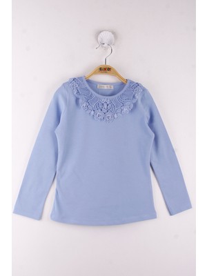 Toontoy Kız Çocuk Yaka Çiçek Dantelli Okul T-Shirt
