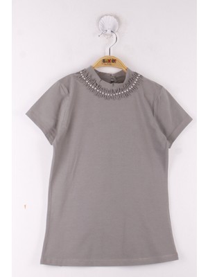 Toontoy Kız Çocuk Yaka Dantelli Okul T-Shirt