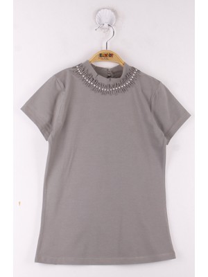 Toontoy Kız Çocuk Yaka İncili Danel Detaylı Okul T-Shirt