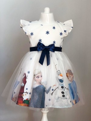 Pumpido Beyaz Renk Elsa Karakterli Kız Çocuk Elbisesi