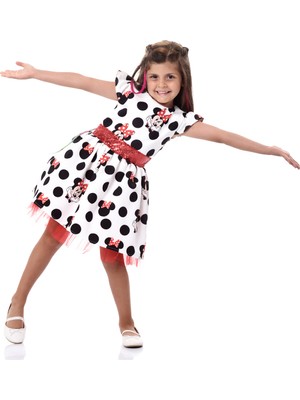 Eylül Elif Butik Kız Çocuk Beyaz Minnie Mouse Elbise