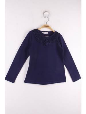 Toontoy Kız Çocuk Yaka Çiçek Dantelli Okul Tişört