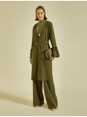 Koton Kadın V Yaka Kolları Volanlı Uzun Kollu Beli Bağlamalı Kimono