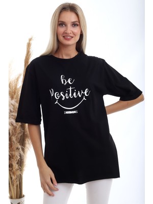 Cotton Mood 20333402 Süprem Be Positive Baskılı T-Shirt Siyah