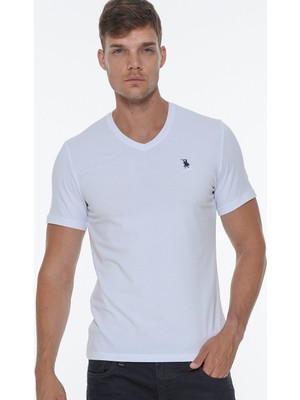 Dewberry T8568 V Yaka Erkek T-Shirt-Beyaz