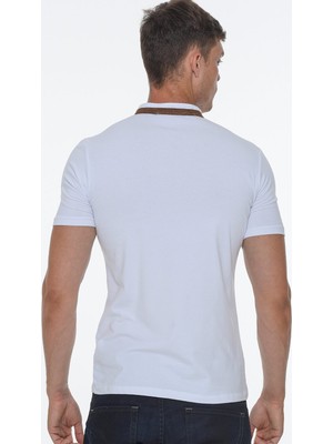 Dewberry T8571 Fermuarlı Erkek T-Shirt-Beyaz