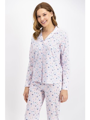 Arnetta Açık Pembe Düğmeli Kadın Gömlek Pijama Takımı