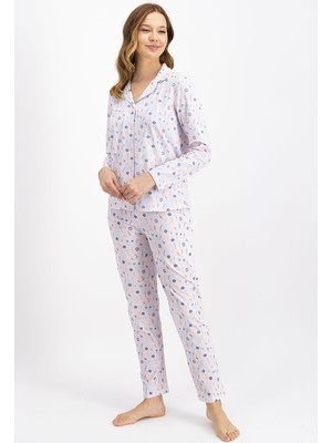 Arnetta Açık Pembe Düğmeli Kadın Gömlek Pijama Takımı