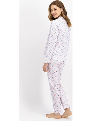 Arnetta Açık Pembe Düğmeli Kadın Gömlek Pijama Takımı