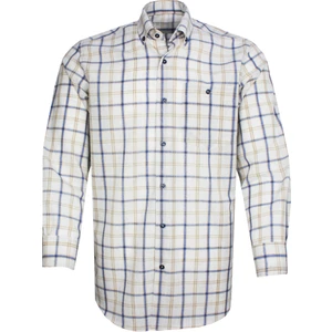 Erkek Bej Gri Kareli Cepli Klasik Kesim Pamuklu Uzun Kol Gömlek